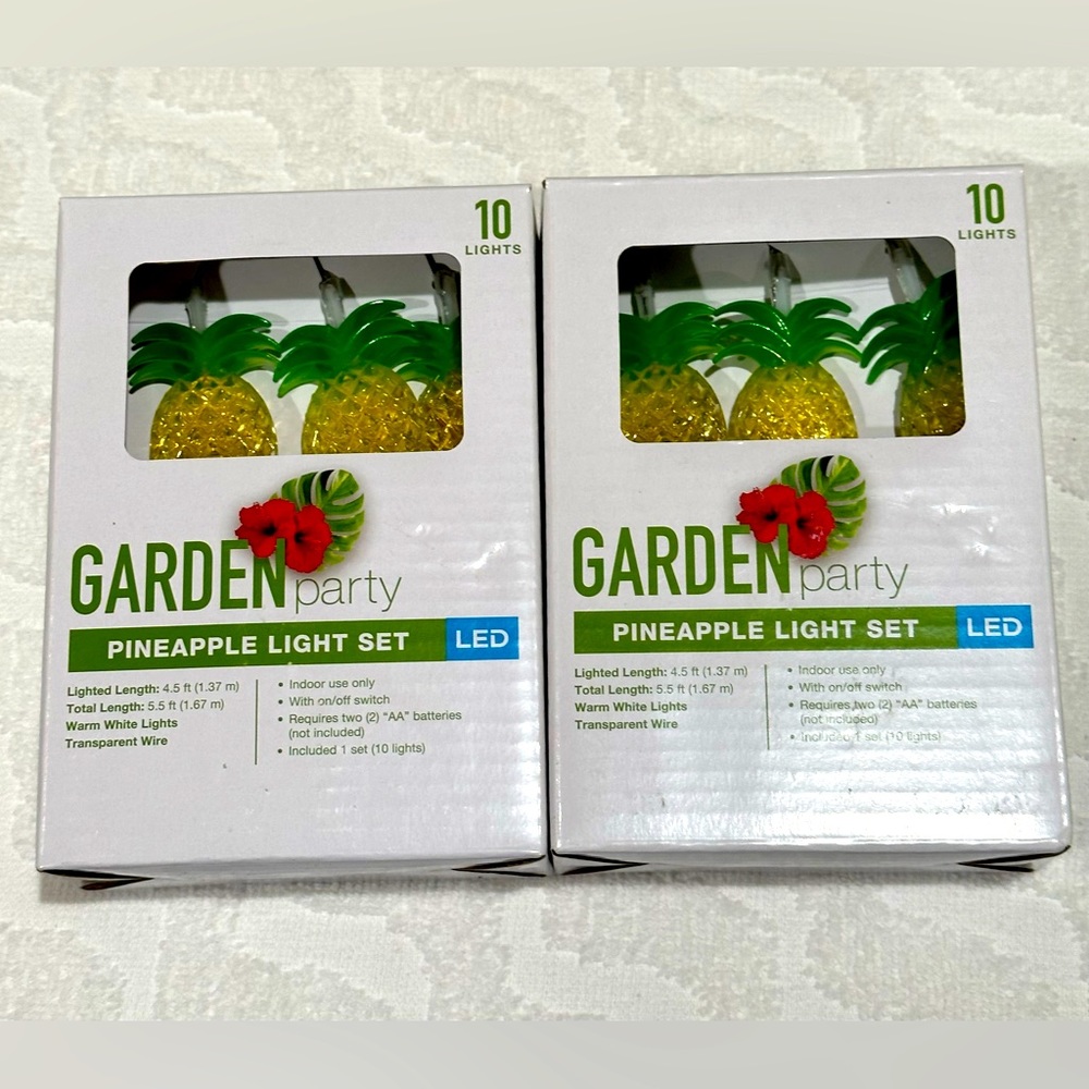 NIB. Garden Party Pineapple Light Set 10 Lights LED SET OF 2